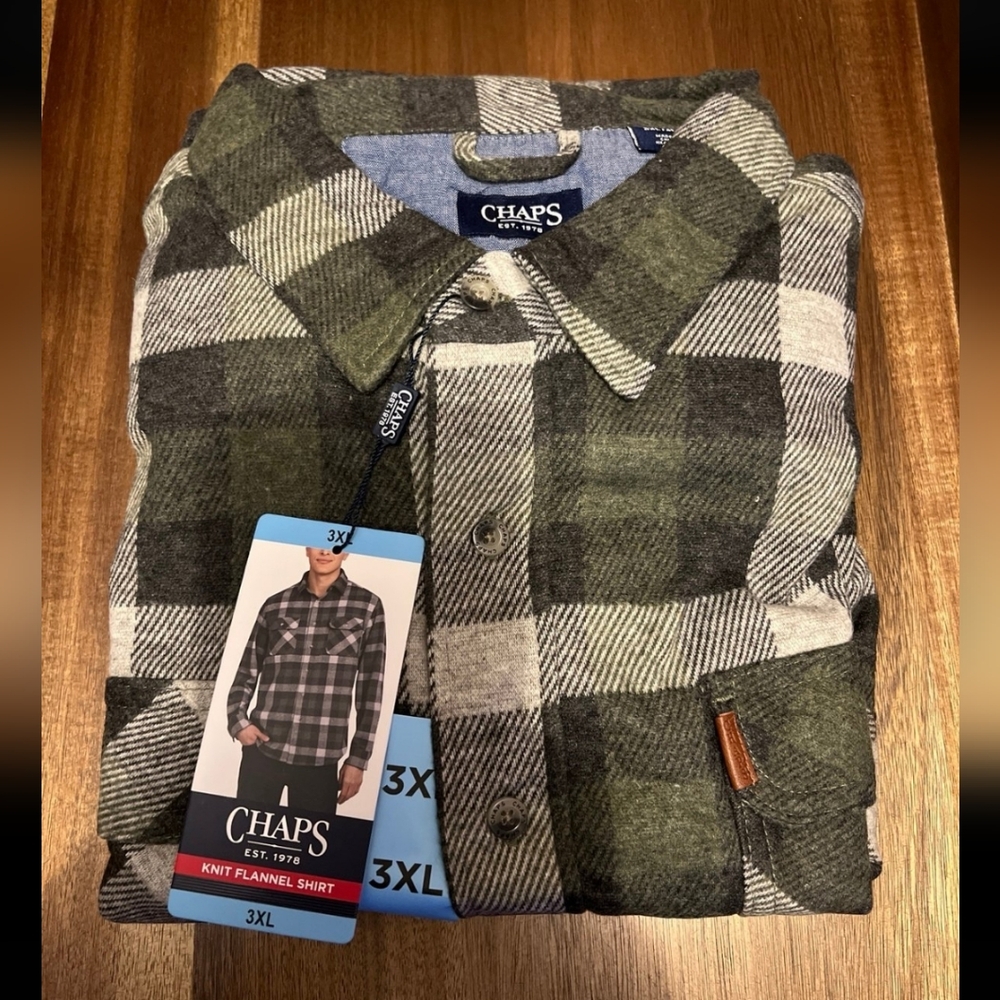 Chaps Green and Gray Plaid Flannel Shirt